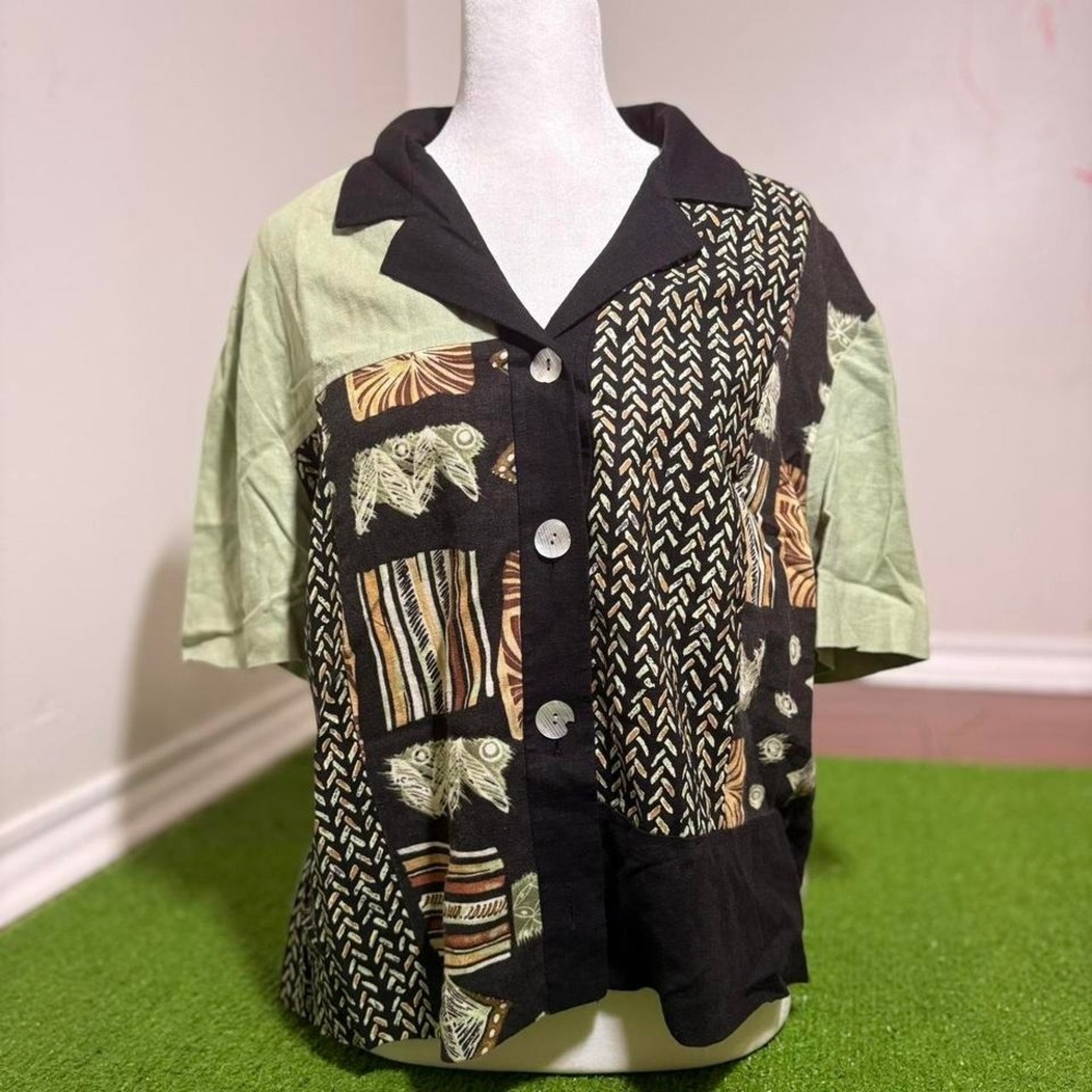 Vtg Button Up Art Teacher Core Coastal Grandma Lagenlook Earthy Bohemian Boho